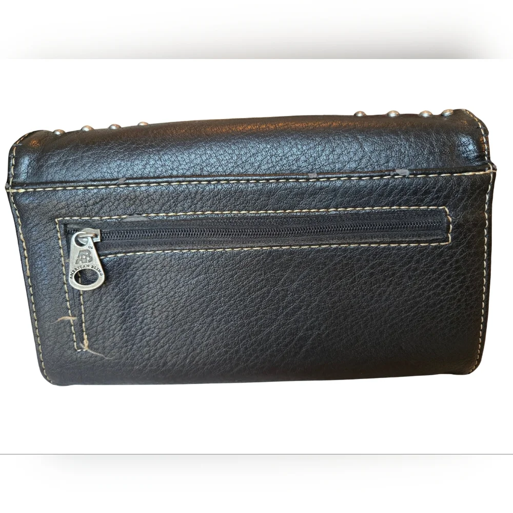 American Bling Western Black Faux Leather Wallet Turquoise Concho‎ Embellishment